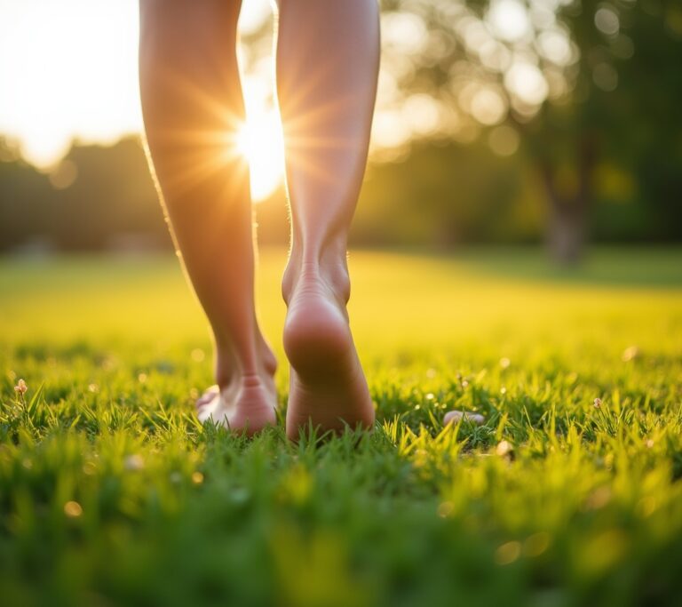 Bare feet on green grass