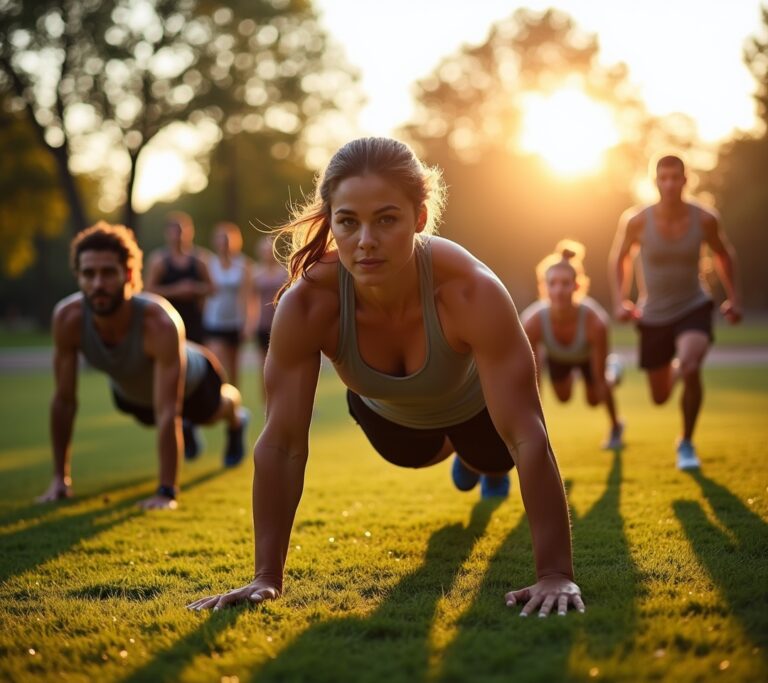 Person doing burpees in a park