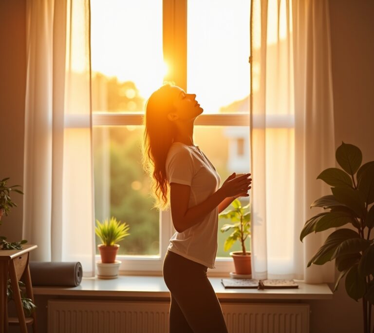 Person facing sunrise on a hilltop