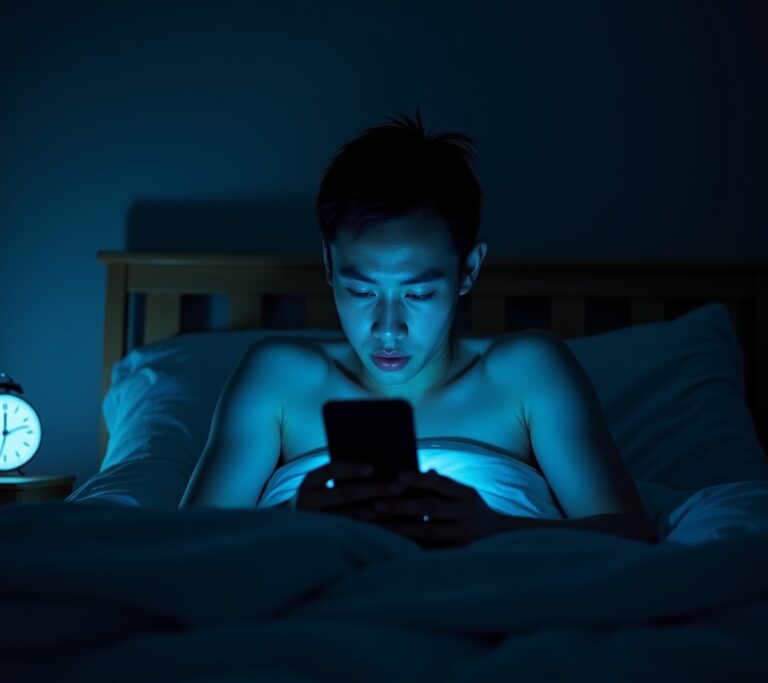 Person scrolling phone in bed at night
