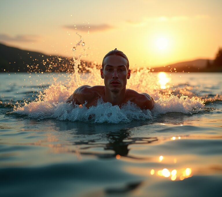 Swimmer in a mountain lake
