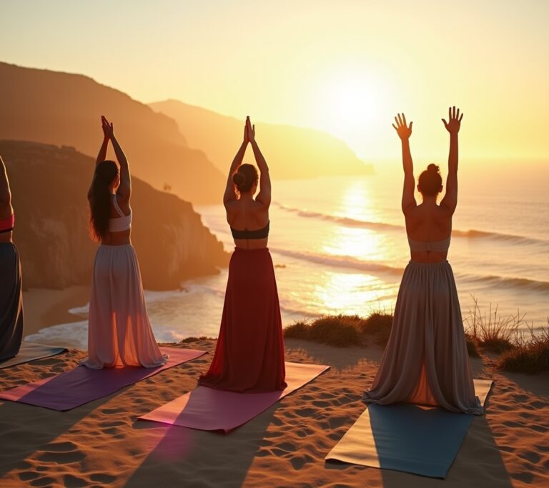 Woman doing yoga on a cliff edge