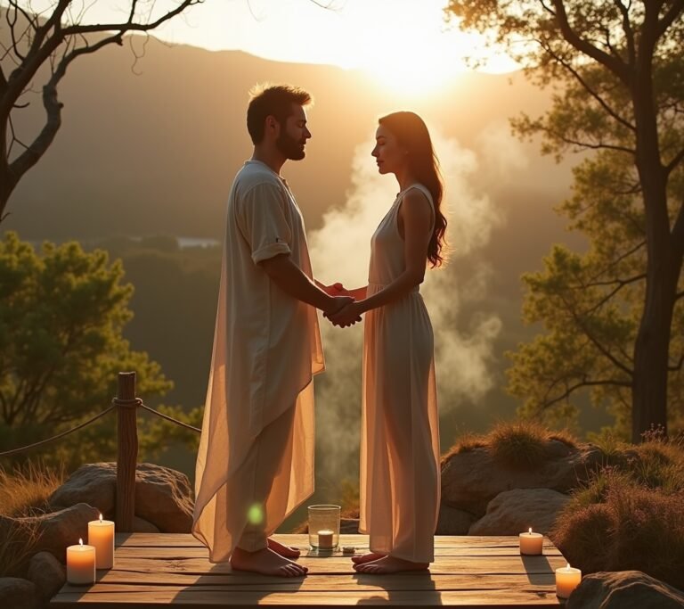 Couple stretching together outdoors
