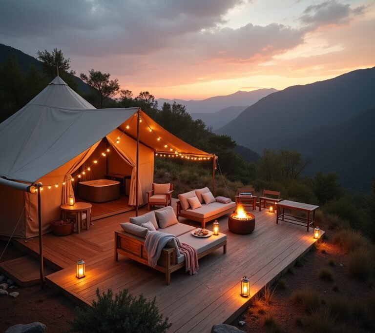 Interior of a luxury safari tent