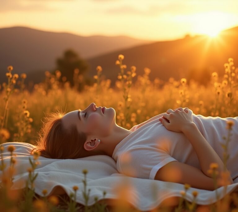 Person lying on grass looking at the sky