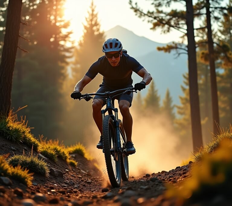 Mountain biker on a forest trail