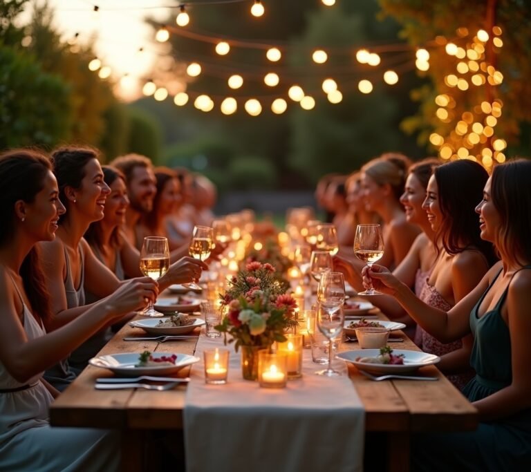 Long table set outdoors with candles