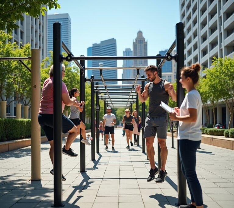 Person doing pull-ups at an outdoor station