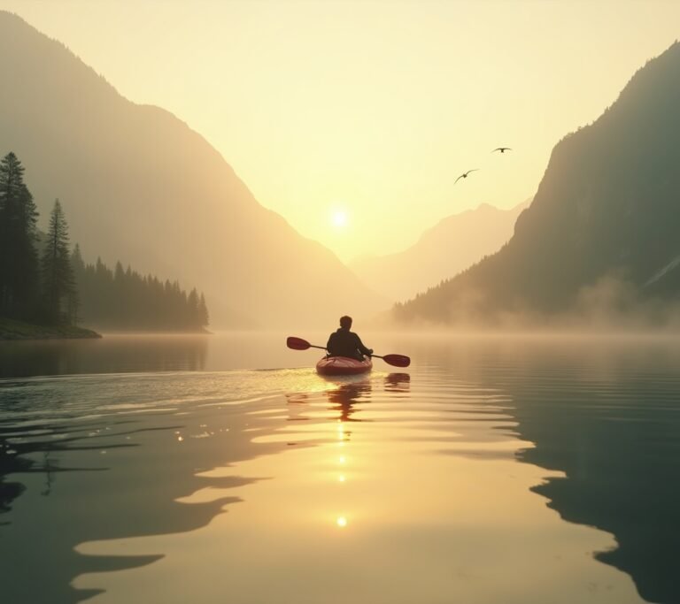 Solo kayaker on a calm river