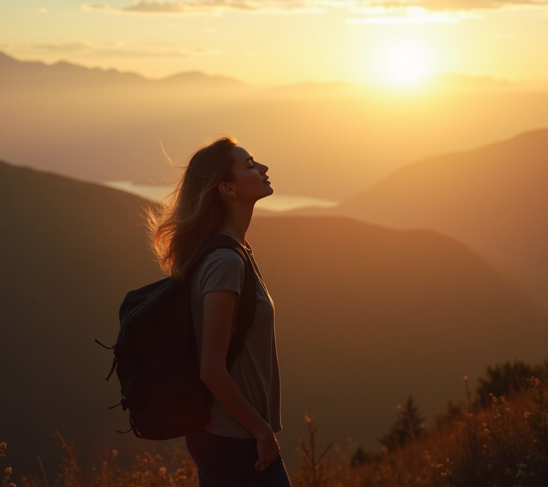 Person putting camera down to watch a sunset