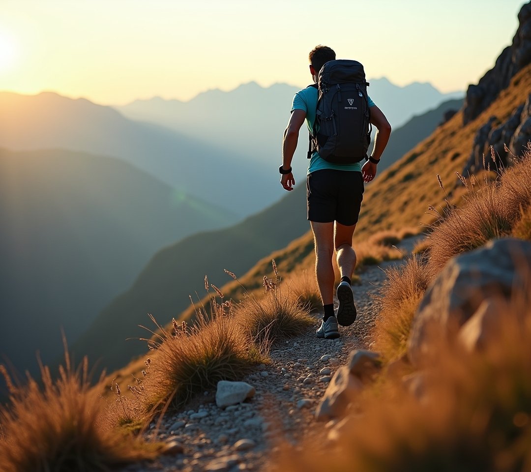 Hiker power-walking up a steep incline