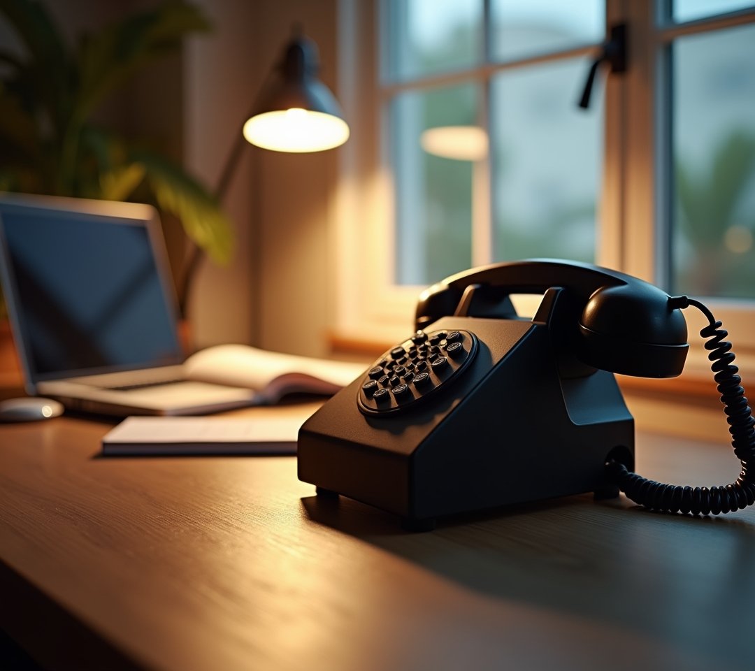 Vintage-style phone on a wooden desk